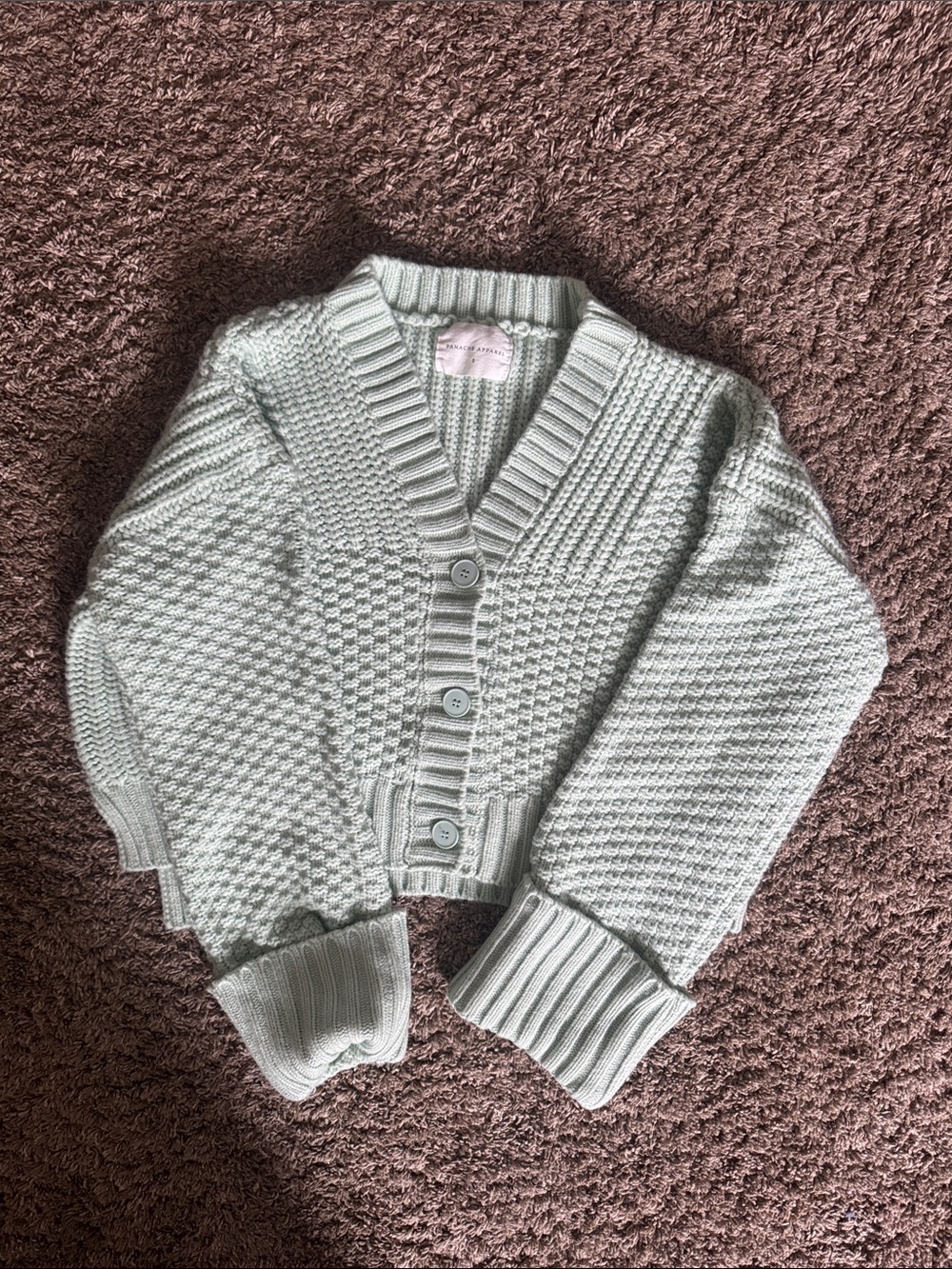 Panache Light Mint Cropped Chunky Knit Cardigan